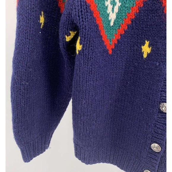 Women's Seychelle Hand Knit Button Up Cardigan Sweater Navy Blue/Green/Red Sz S - Picture 6 of 12